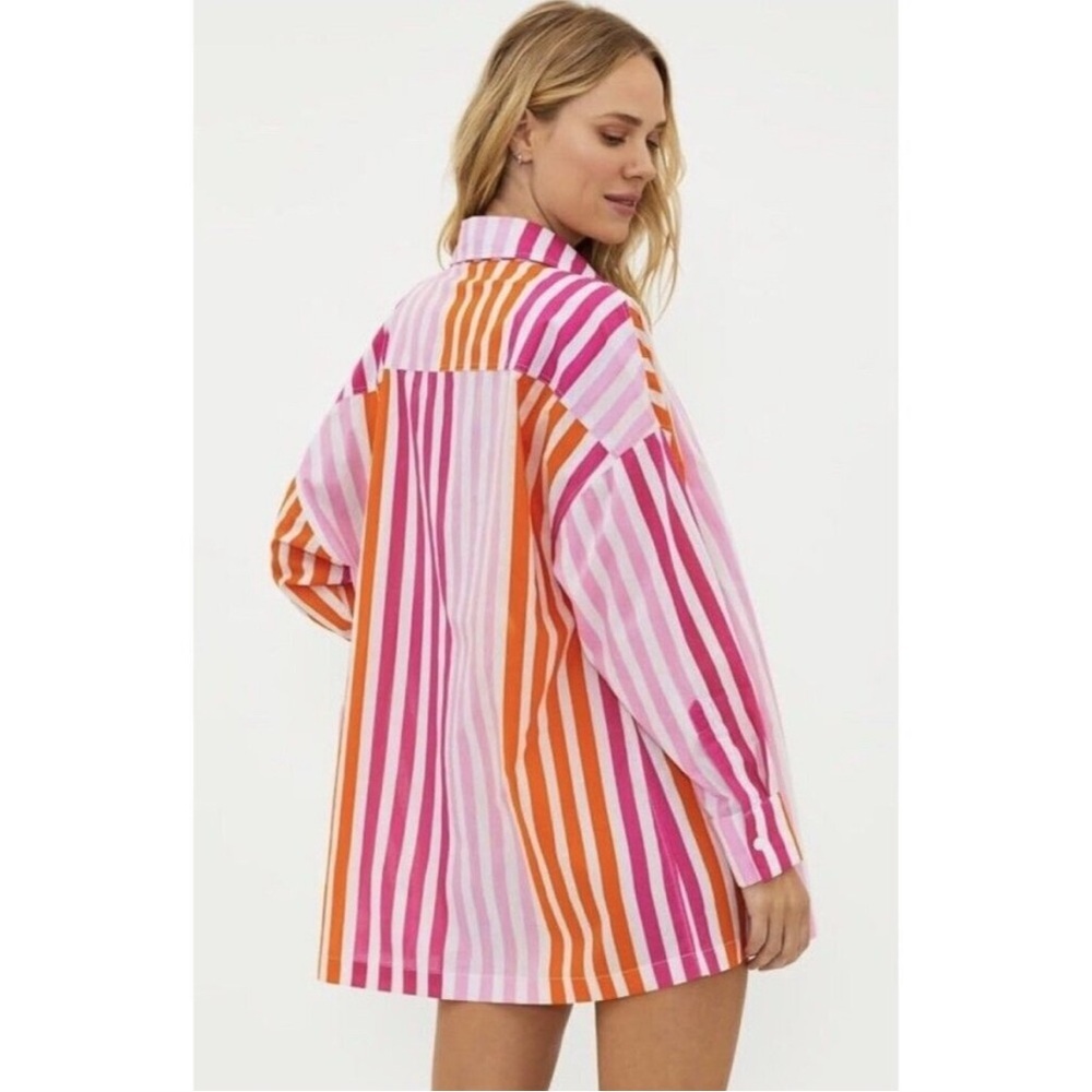 Beach Riot Women's Alexa Top in Sunset Stripes Button Front Oversized Size L/XL